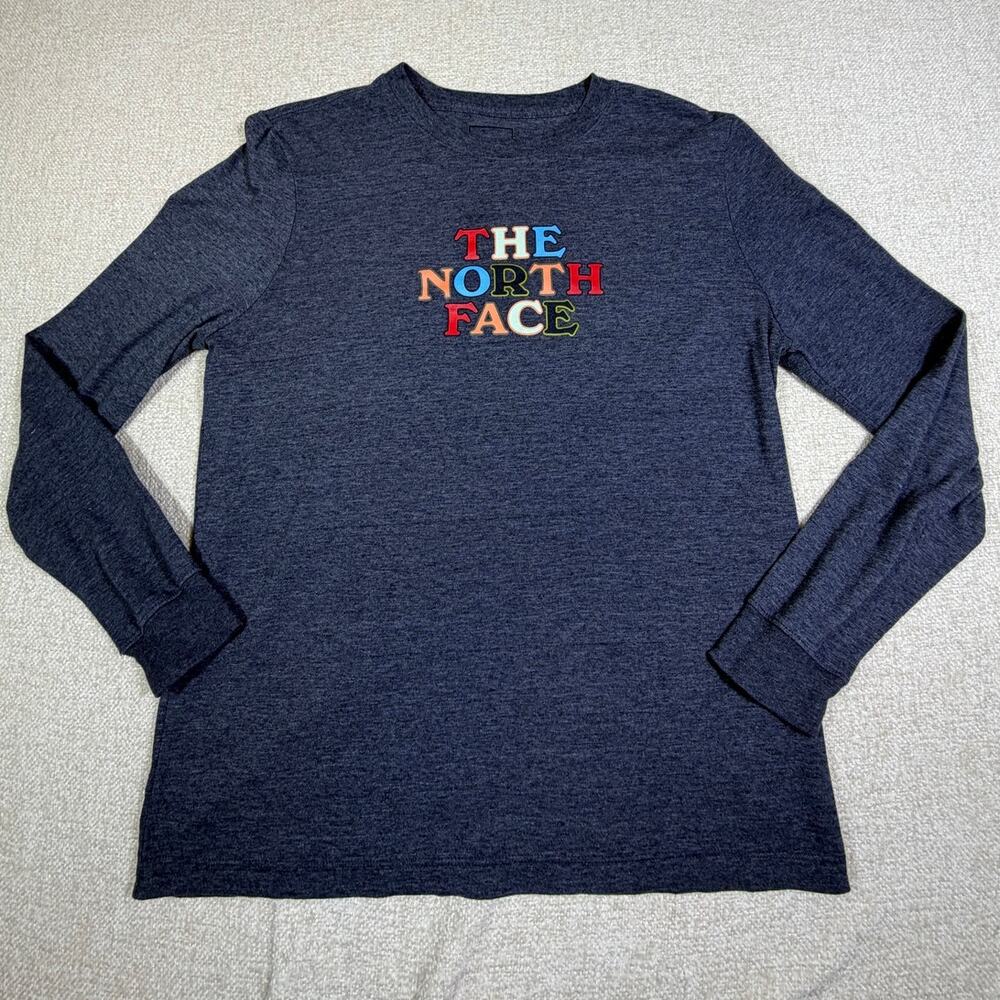 The North Face Women L Gray Graphic Logo Long Sleeve Athleisure Outdoor Shirt